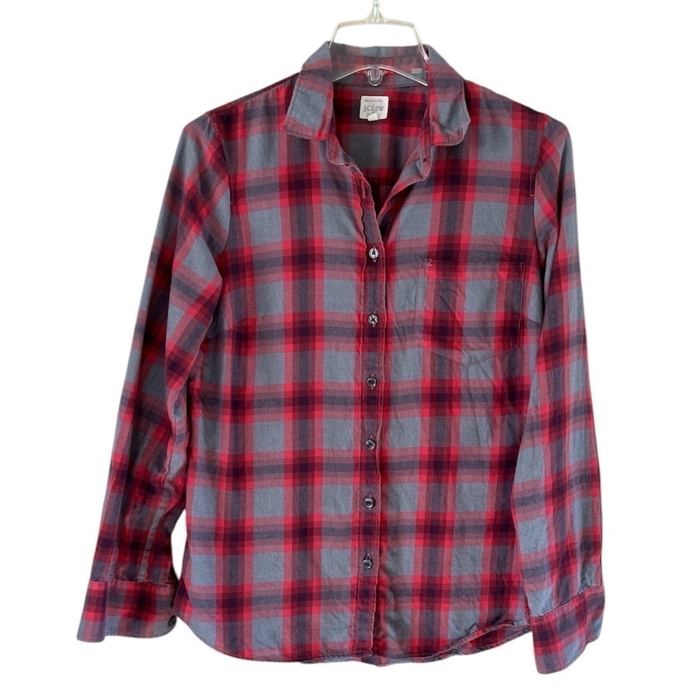 J.Crew Plaid Button-down Shirt Long Buttoned Sleeves Size Small Gray and Red